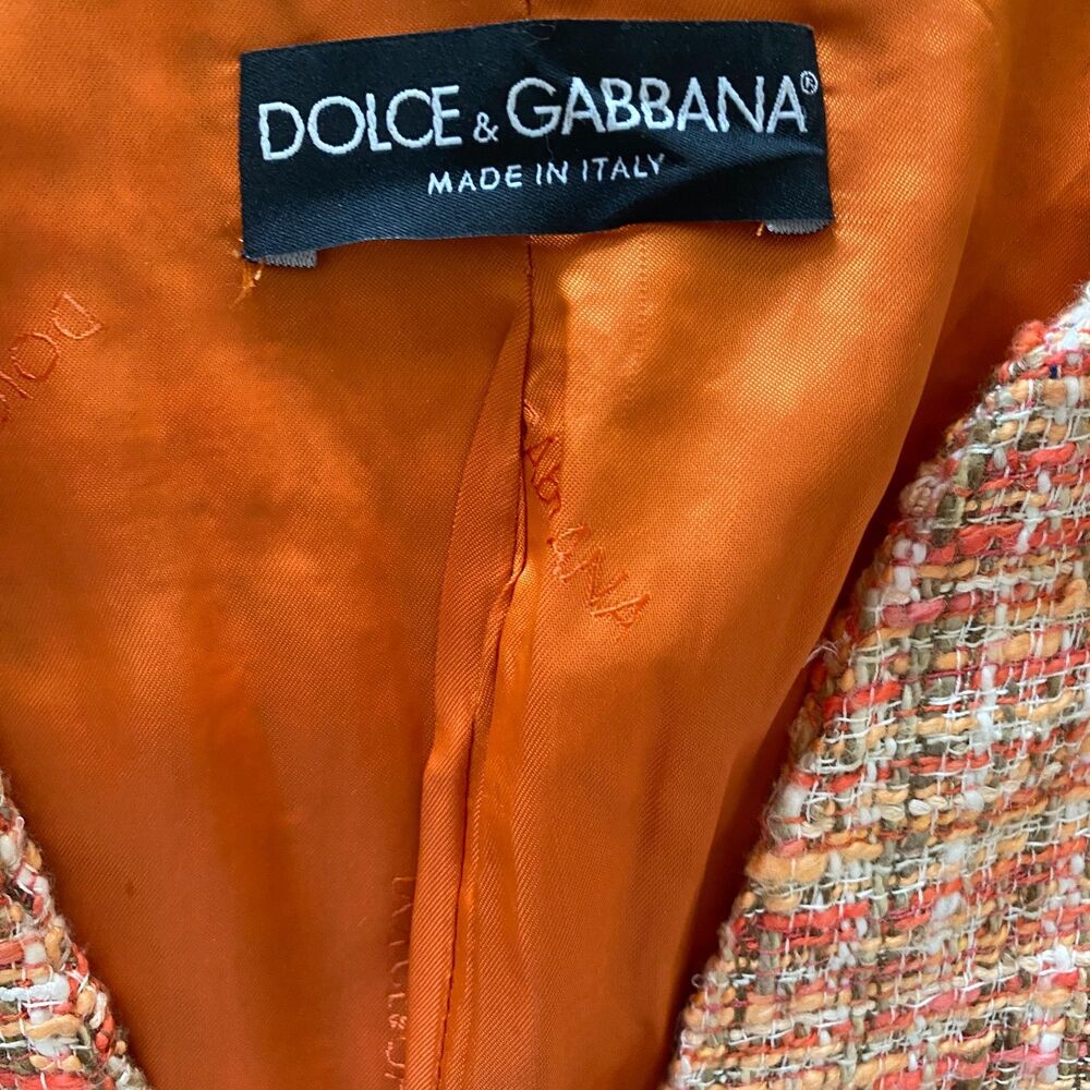 Dolce & Gabbana Orange Tweed Skirt Suit Archival Style 90 Y2K Old Money Clueless - Picture 6 of 15